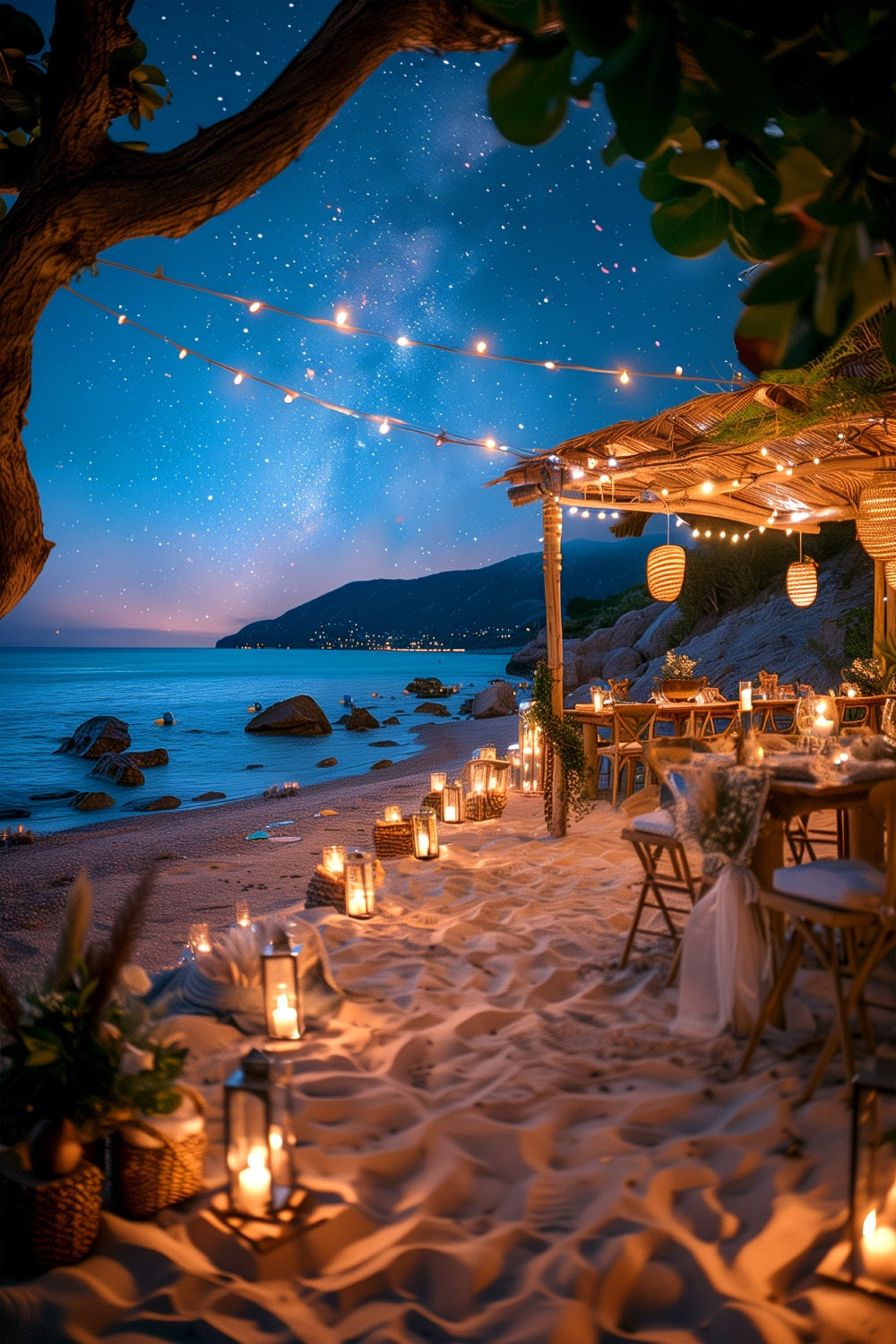 Backdrops For Weddings Starry Night Beachside Candlelit Backdrop BRP12-389