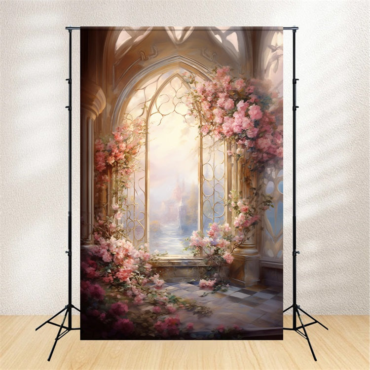 Backdrop Maternity Background Pink Floral Arch Window Backdrop BRP12-39