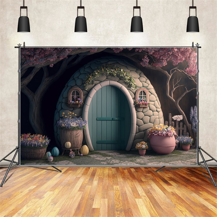 Easter Photo Backdrop Fairy Tale Easter Egg Cottage Backdrop BRP12-392