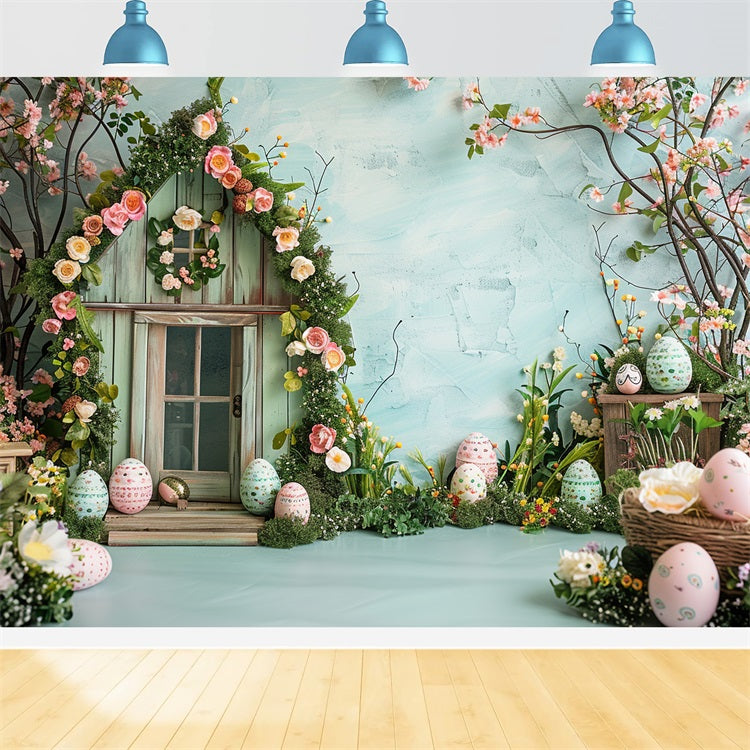 Easter Photography Backdrop Spring Floral Cottage Eggs Backdrop BRP12-396