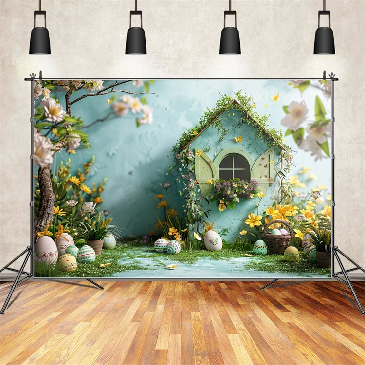 Easter Picture Backdrops Garden Cottage Yellow Blooms Backdrop BRP12-399