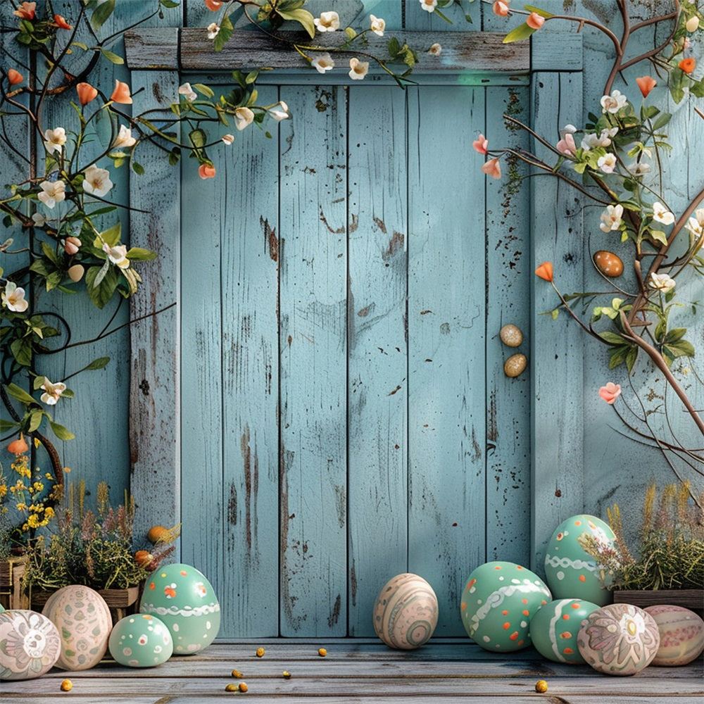 Backdrop Easter Blue Rustic Door Egg Decor Backdrop BRP12-400