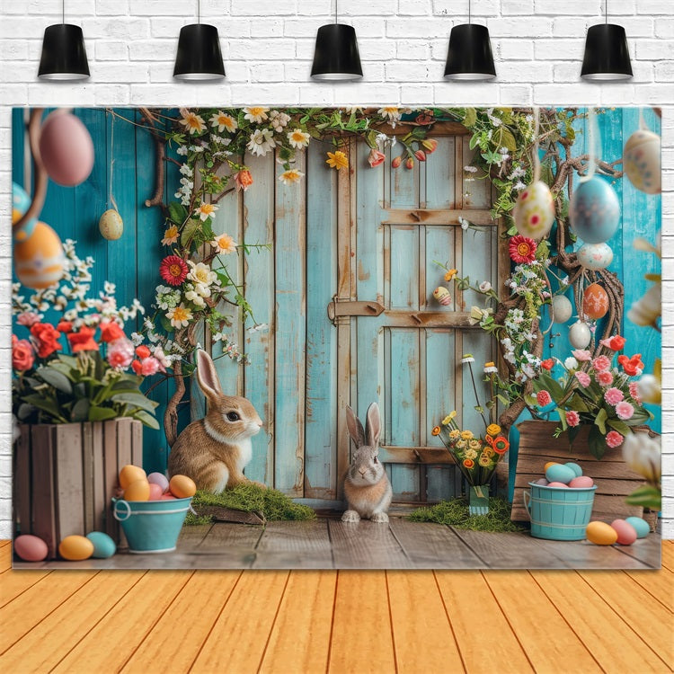 Easter Themed Backdrop Bunny Garden Rustic Door Backdrop BRP12-402