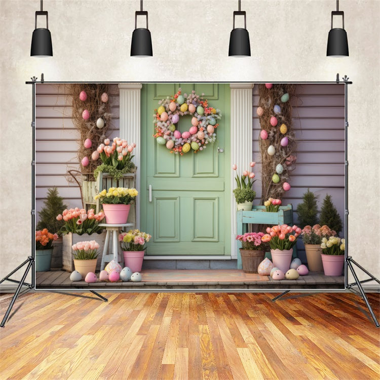 Easter Backdrops Ideas Green Door Tulip Decor Backdrop BRP12-404