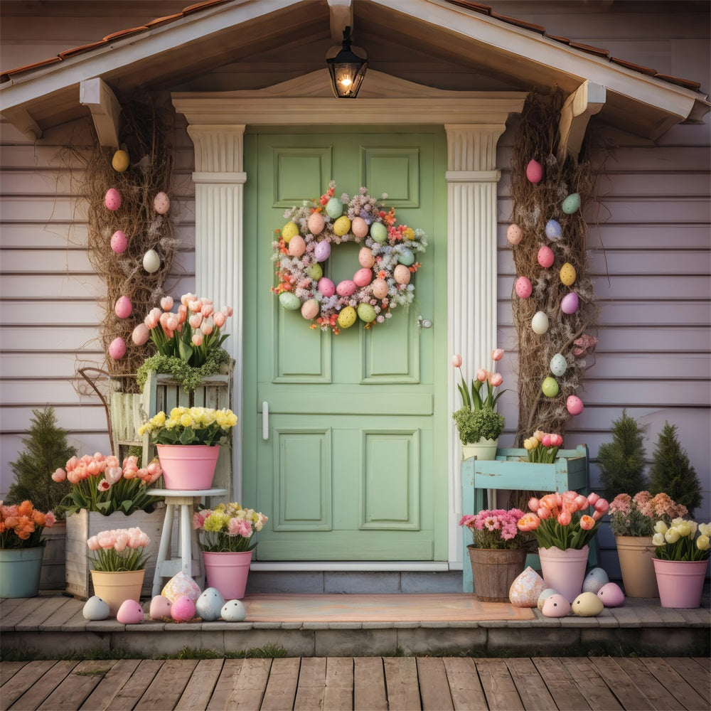 Easter Backdrops Ideas Green Door Tulip Decor Backdrop BRP12-404