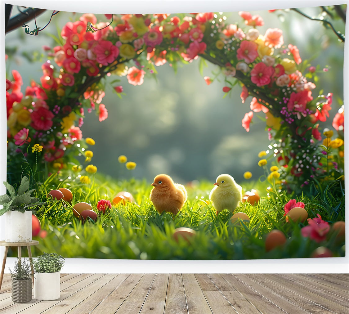 Photography Backdrop Easter Flower Arch Adorable Chicks Backdrop BRP12-407