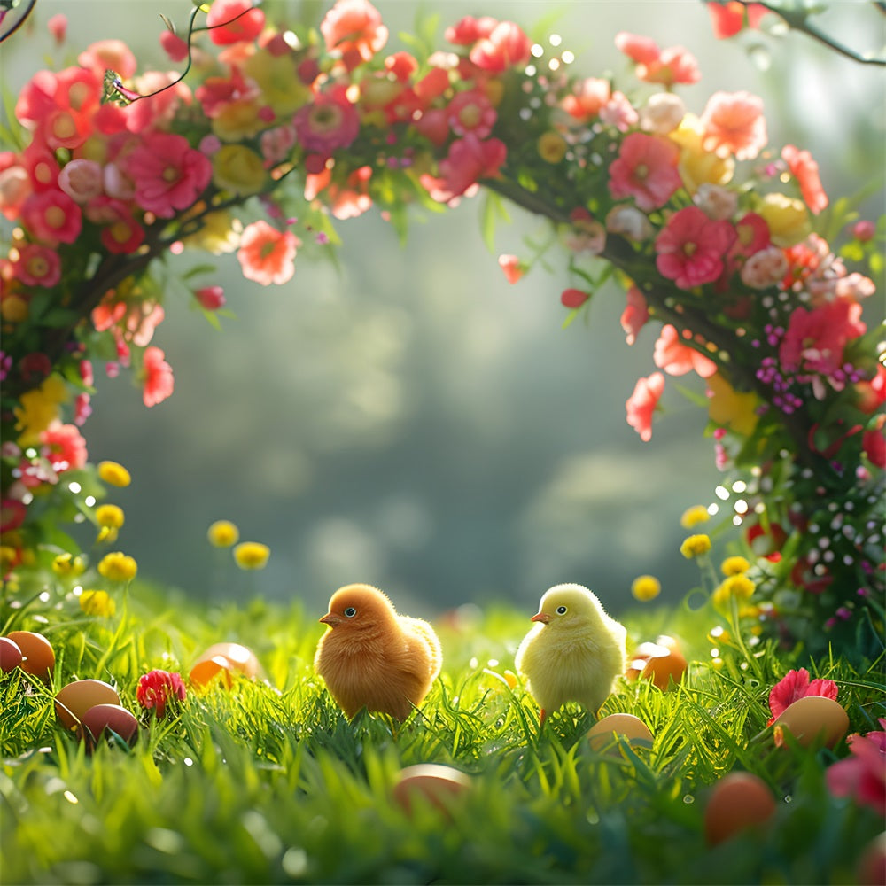 Photography Backdrop Easter Flower Arch Adorable Chicks Backdrop BRP12-407