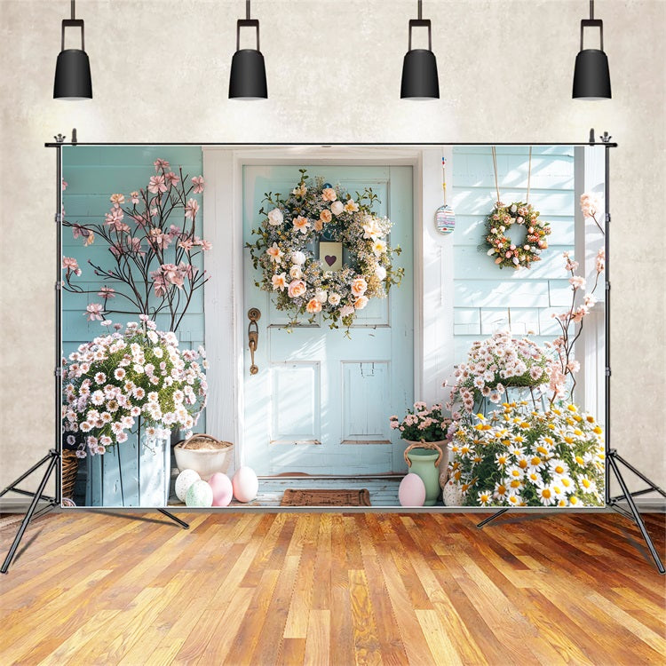 Backdrop For Easter Spring Porch Floral Wreath Backdrop BRP12-408