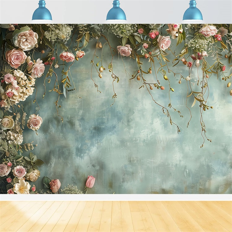 Backdrops For Maternity Photos Floral Blue Grey Wall Backdrop BRP12-41