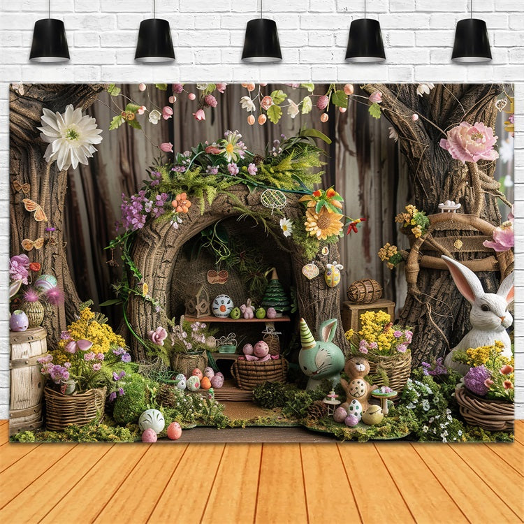 Easter Photo Backdrops Rustic Tree House Bunny Decor Backdrop BRP12-411