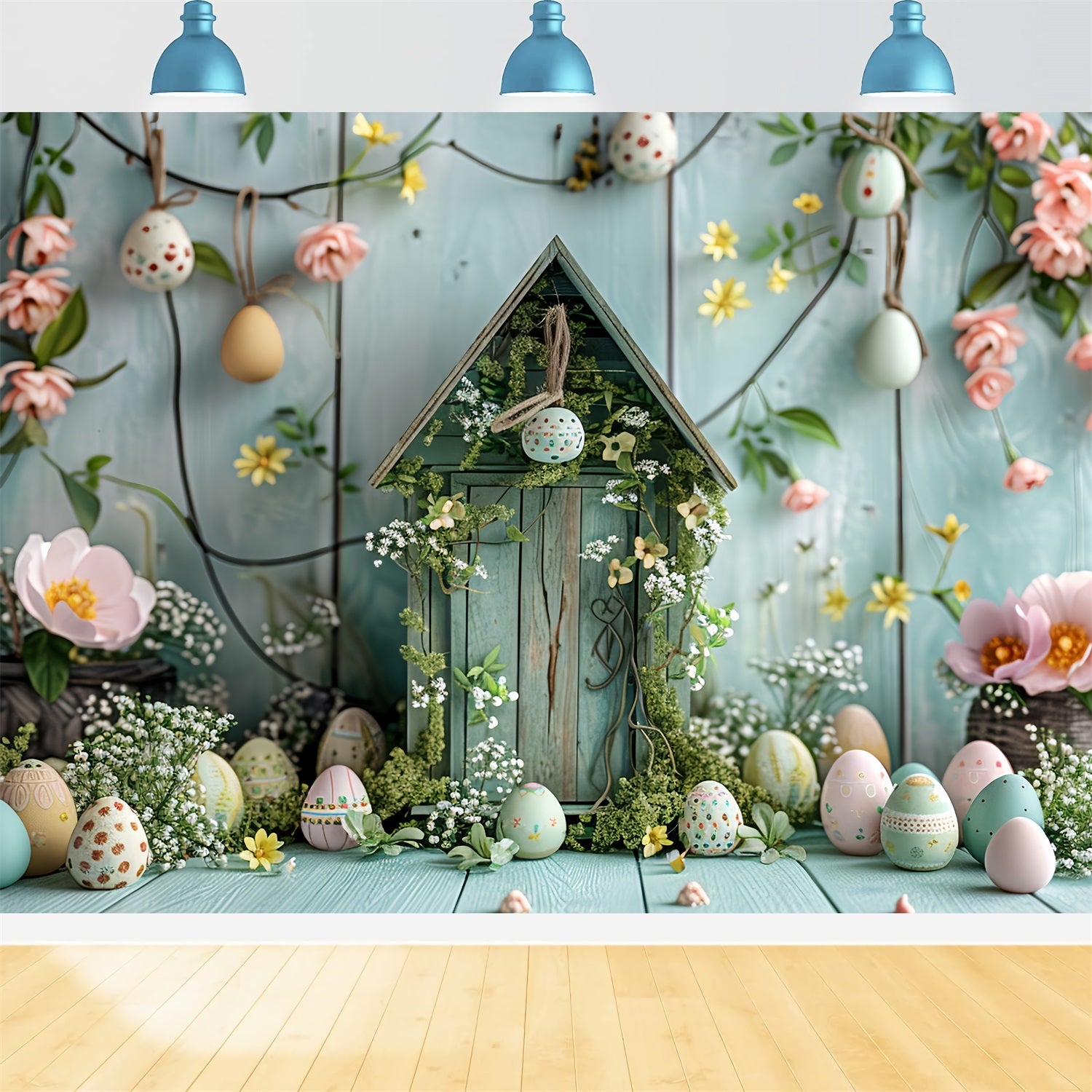 Easter Photography Backdrop Cottage Pastel Eggs and Flowers Backdrop BRP12-412