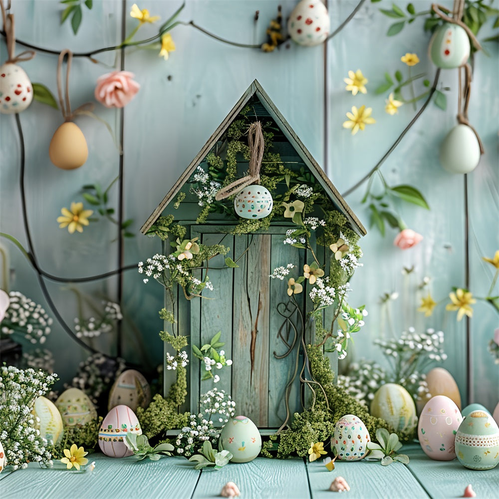 Easter Photography Backdrop Cottage Pastel Eggs and Flowers Backdrop BRP12-412