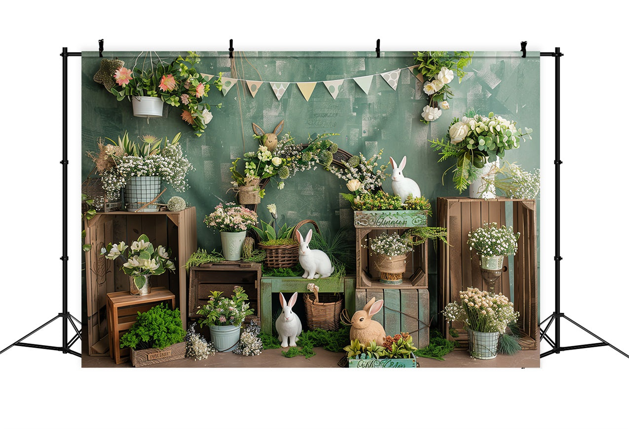 Easter Backdrops Fresh Spring Green Bunny Garden Backdrop BRP12-415