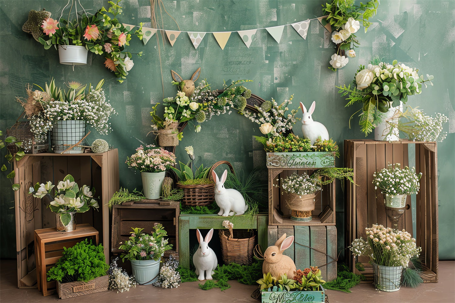 Easter Backdrops Fresh Spring Green Bunny Garden Backdrop BRP12-415