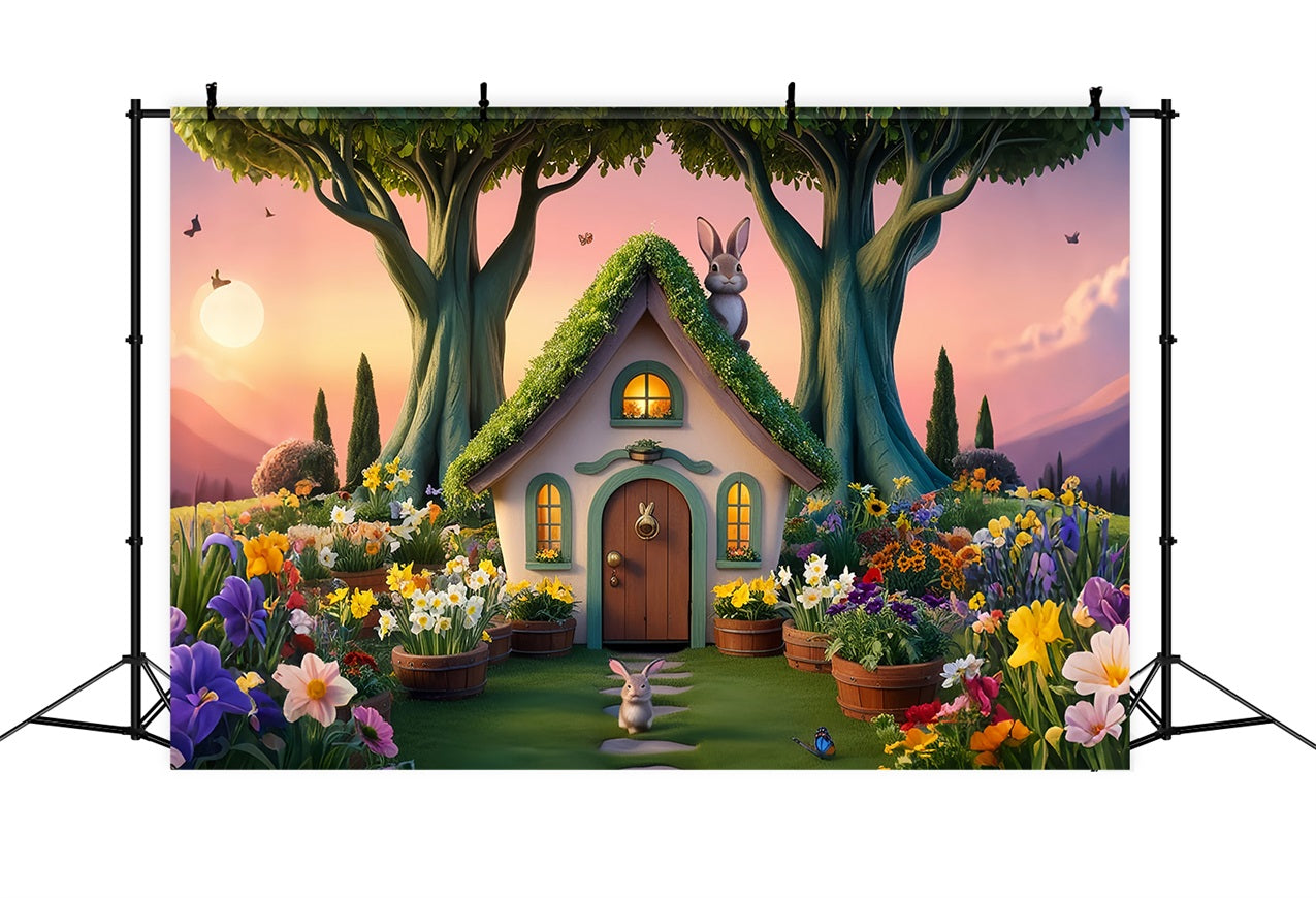 Easter Photography Backdrop Vibrant Bunny GardenTrees Backdrop BRP12-416