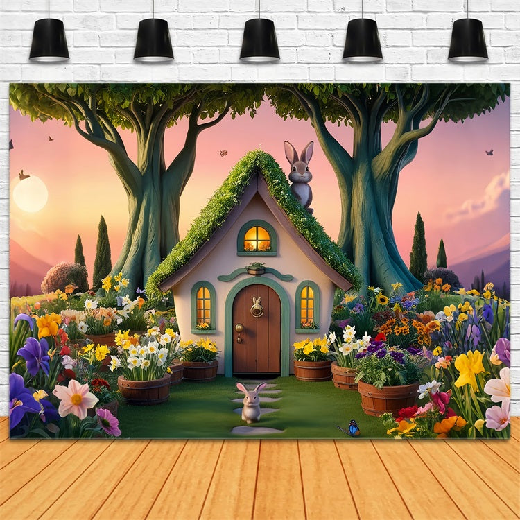 Easter Photography Backdrop Vibrant Bunny GardenTrees Backdrop BRP12-416