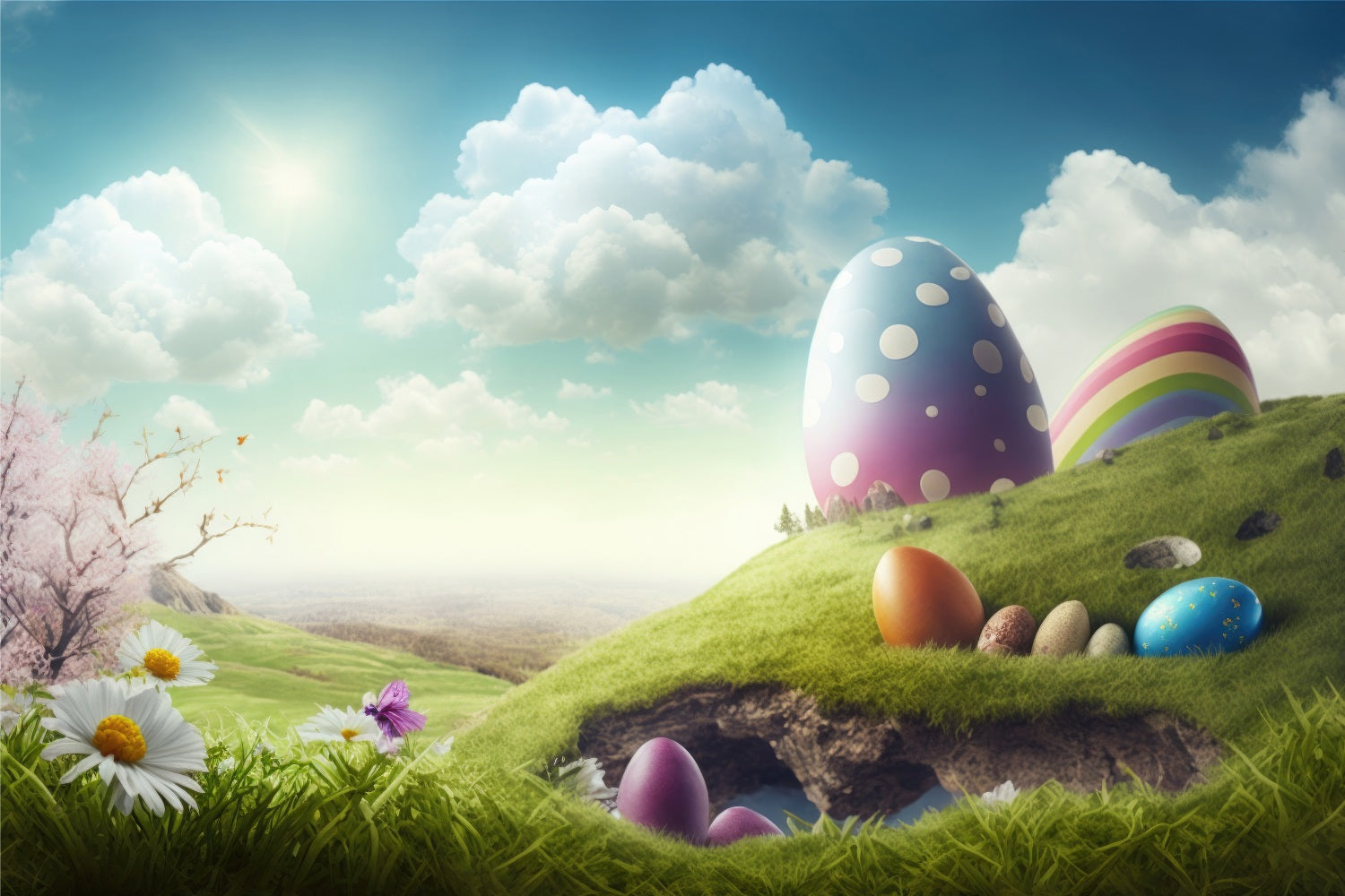 Easter Photography Backdrop Spring Eggs Scene Backdrop BRP12-425