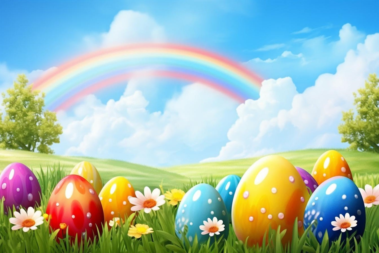 Easter Backdrops Photography Rainbow Grassland Egg Backdrop BRP12-426