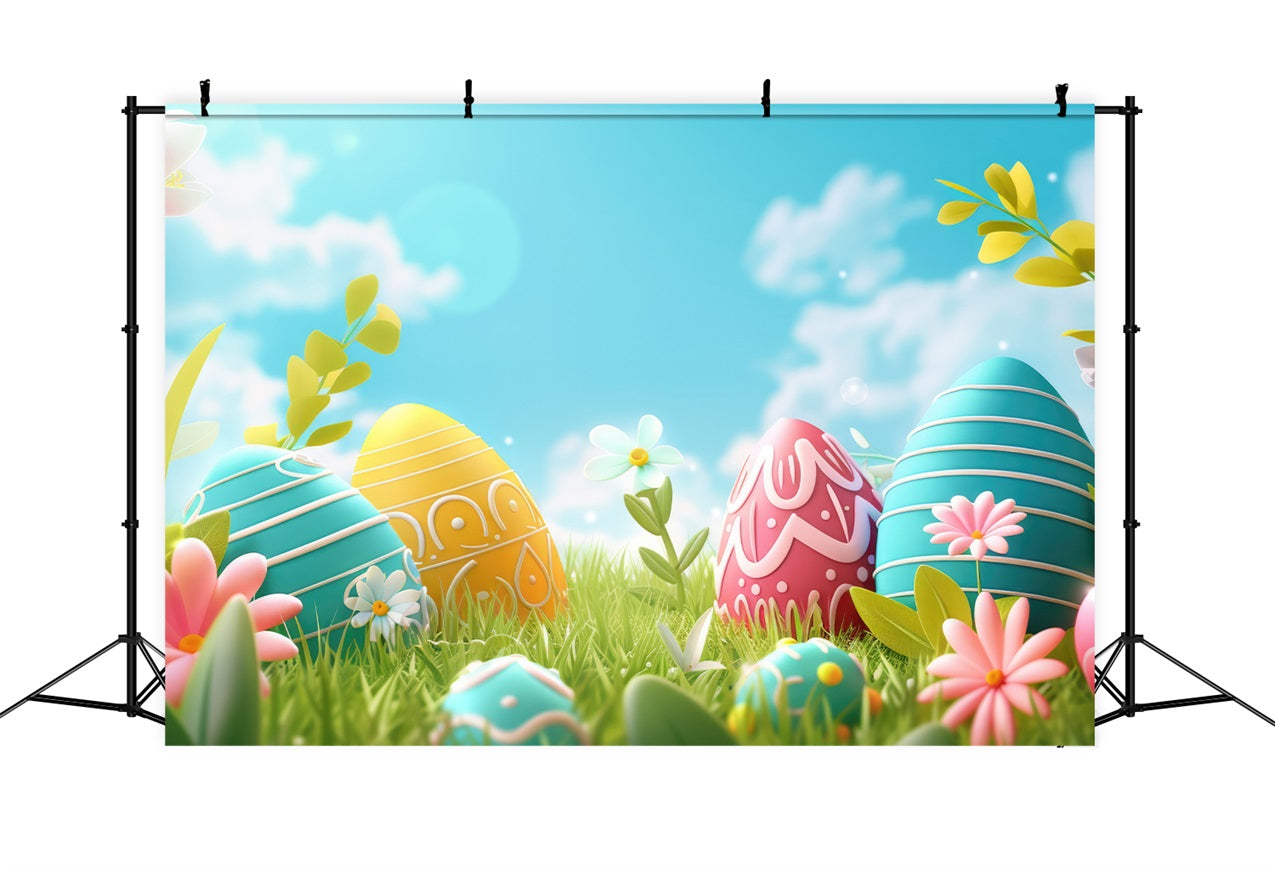 Easter Backdrops Spring Blue Sky Painted Egg Backdrop BRP12-427