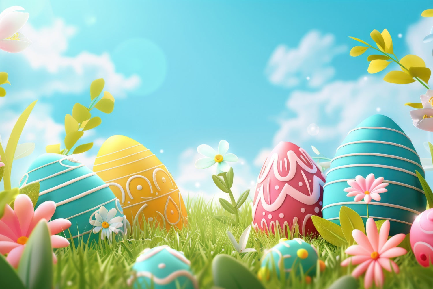 Easter Backdrops Spring Blue Sky Painted Egg Backdrop BRP12-427