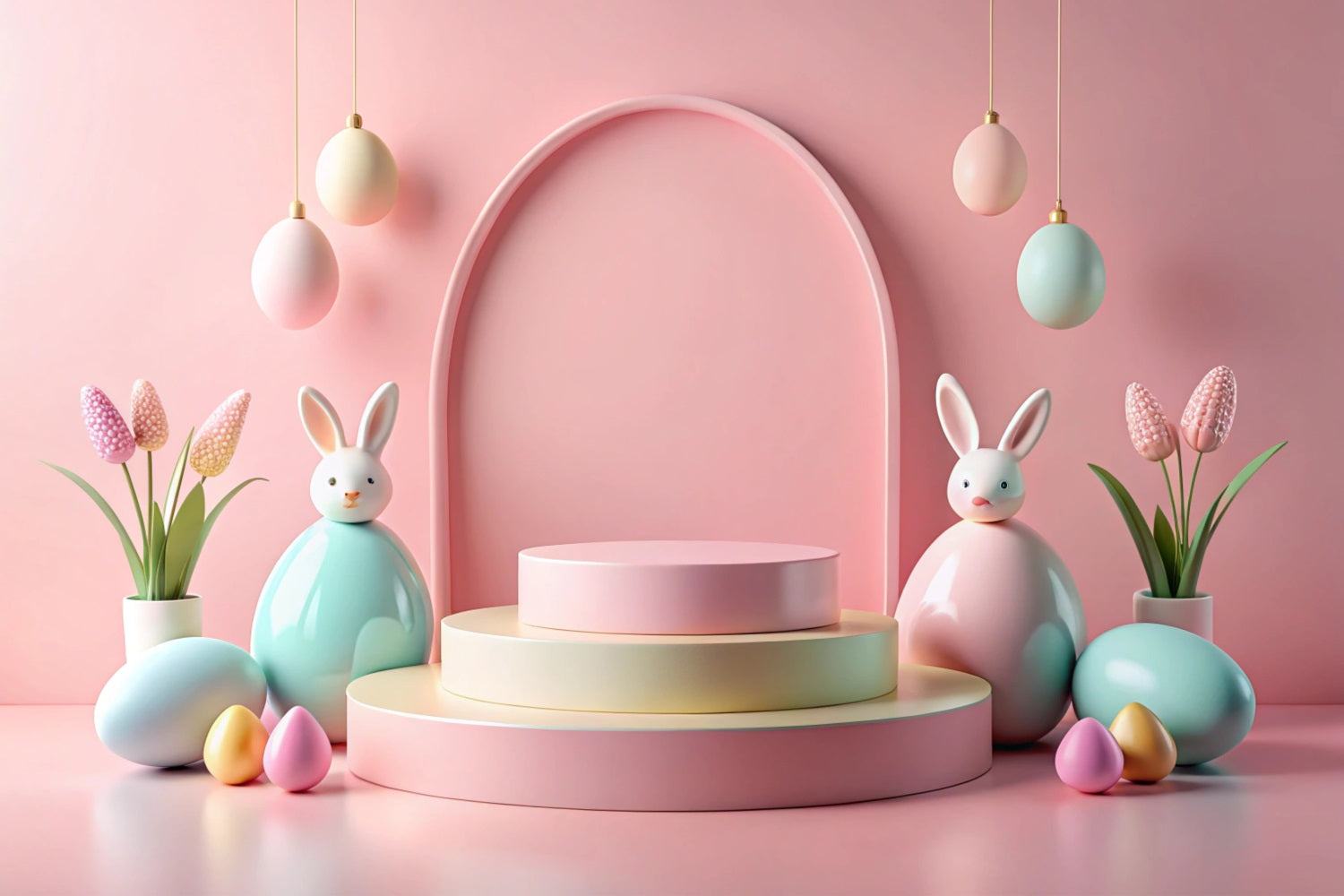 Easter Bunny Photo Backdrop Pink Arch Decor Backdrop BRP12-429