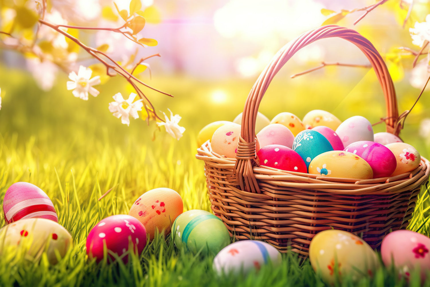 Easter Egg Backdrop Spring Basket Eggs Nature Photography Backdrop BRP12-431