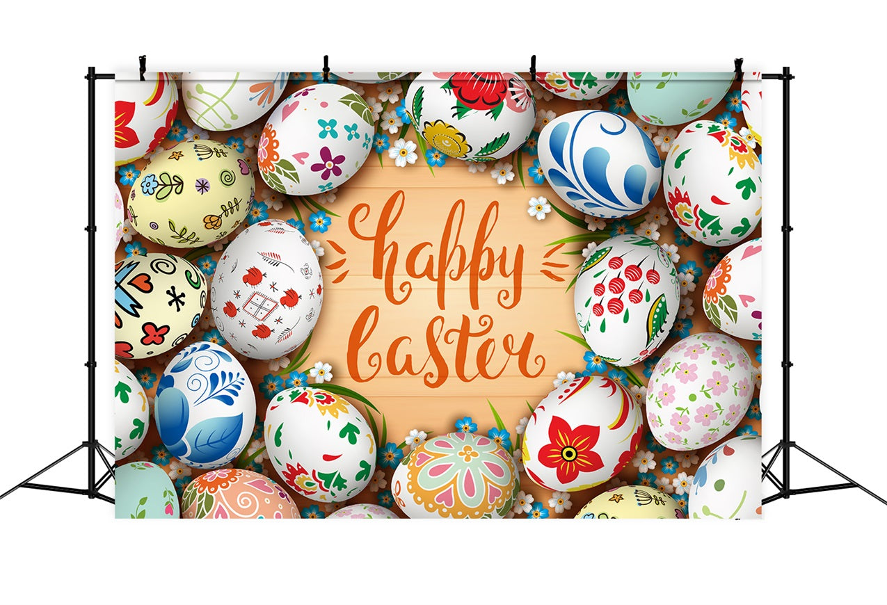 Happy Easter Photo Backdrop Message Eggs Flowers Backdrop BRP12-432