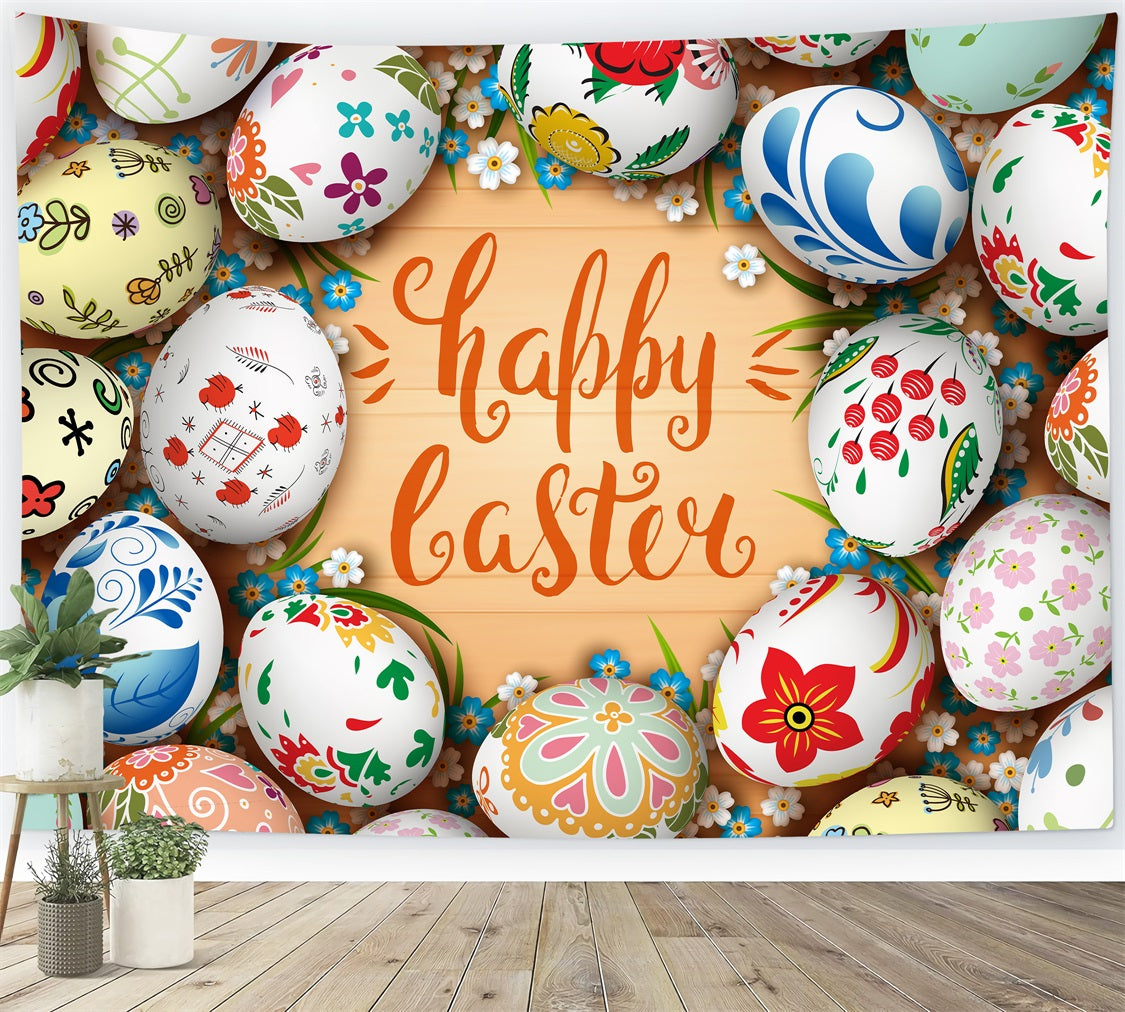 Happy Easter Photo Backdrop Message Eggs Flowers Backdrop BRP12-432