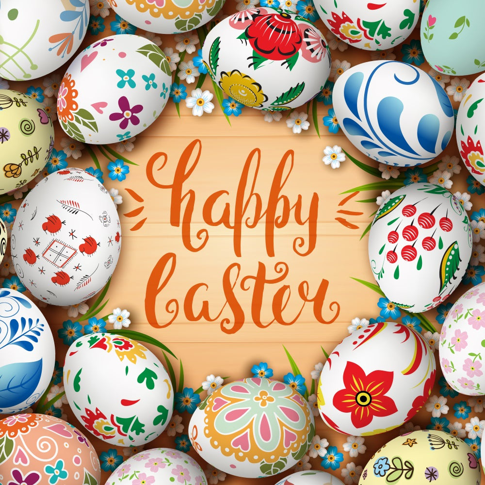 Happy Easter Photo Backdrop Message Eggs Flowers Backdrop BRP12-432