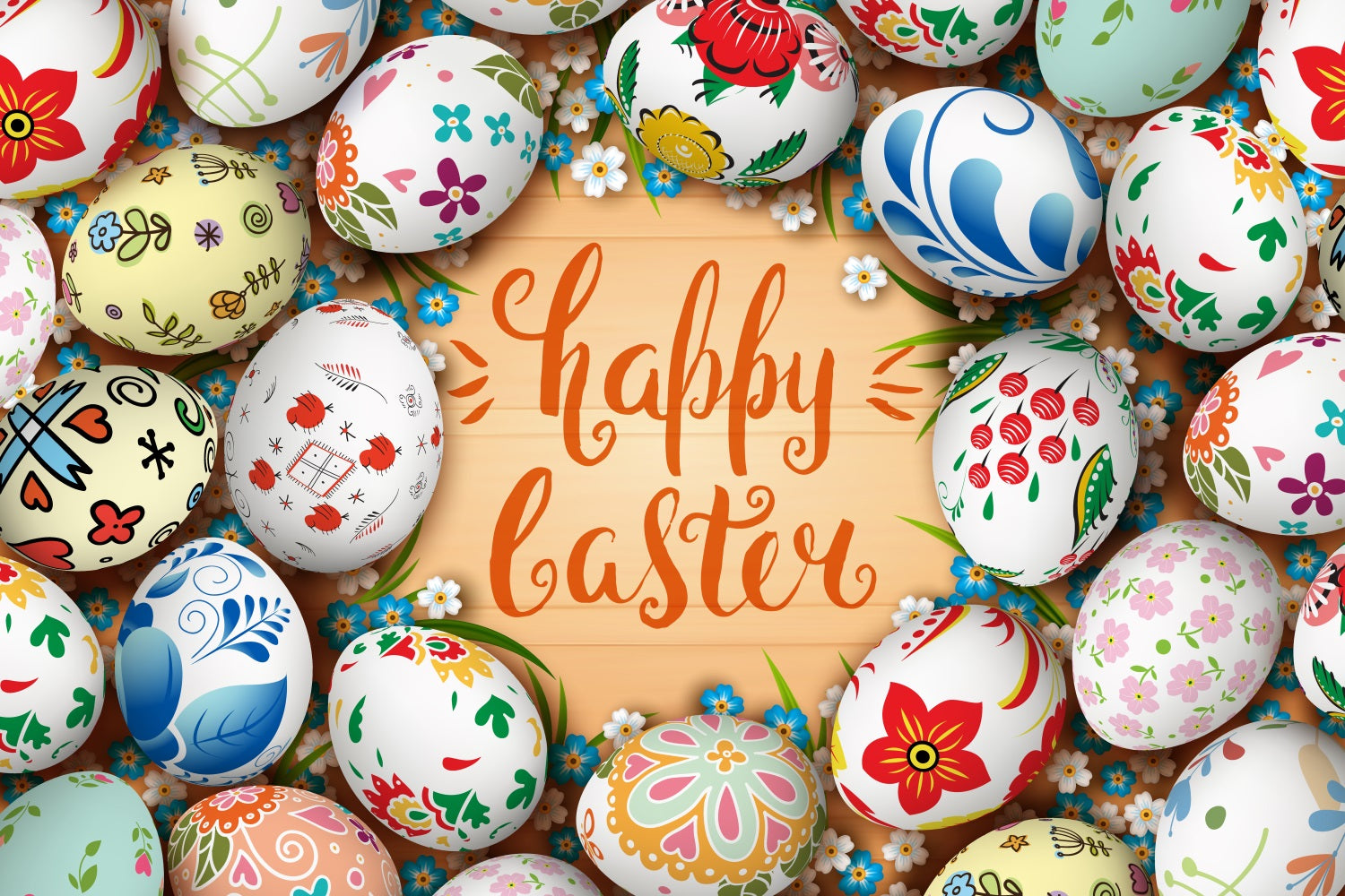 Happy Easter Photo Backdrop Message Eggs Flowers Backdrop BRP12-432