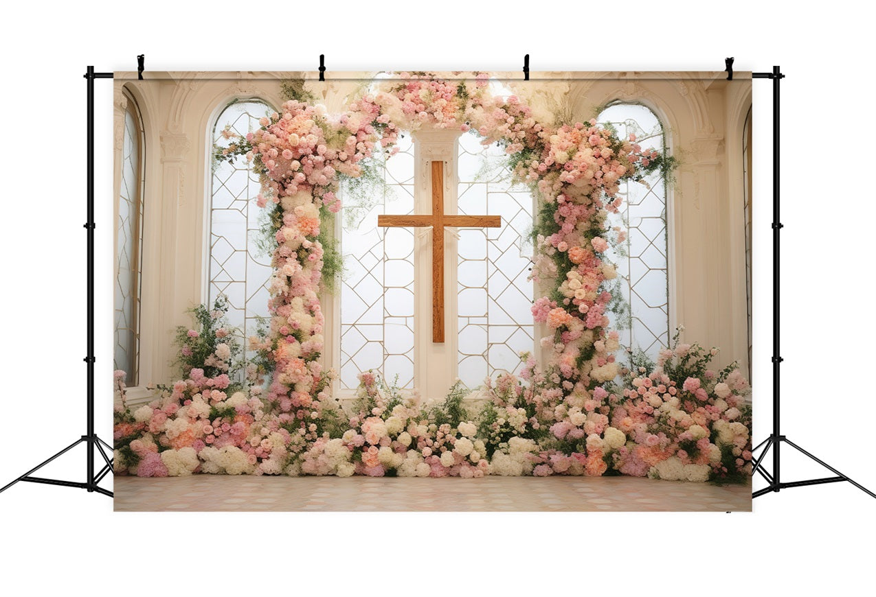 Easter Church Photo Backdrop Floral Cross Ceremony Backdrop BRP12-434