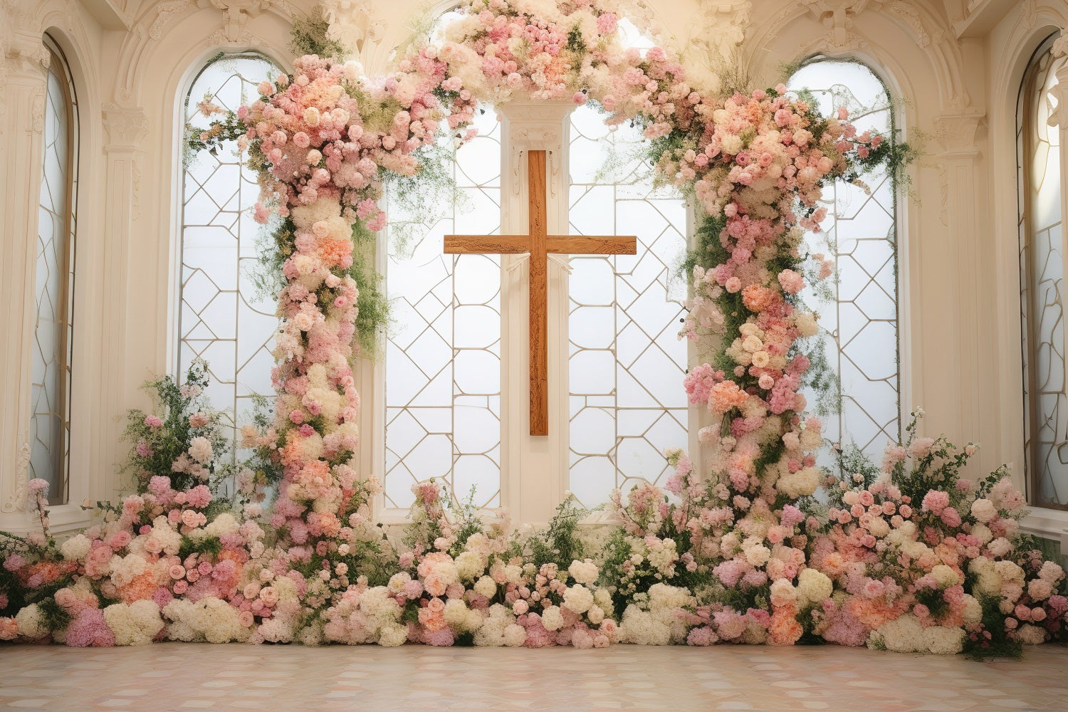 Easter Church Photo Backdrop Floral Cross Ceremony Backdrop BRP12-434