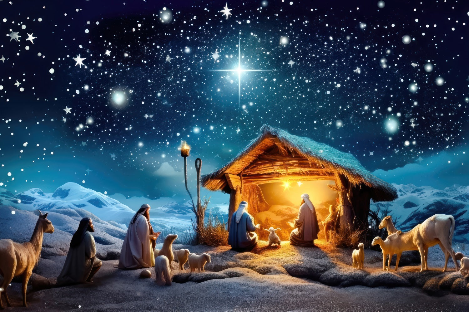 Nativity Backdrop Scene Bethlehem Star Manger Backdrop BRP12-438