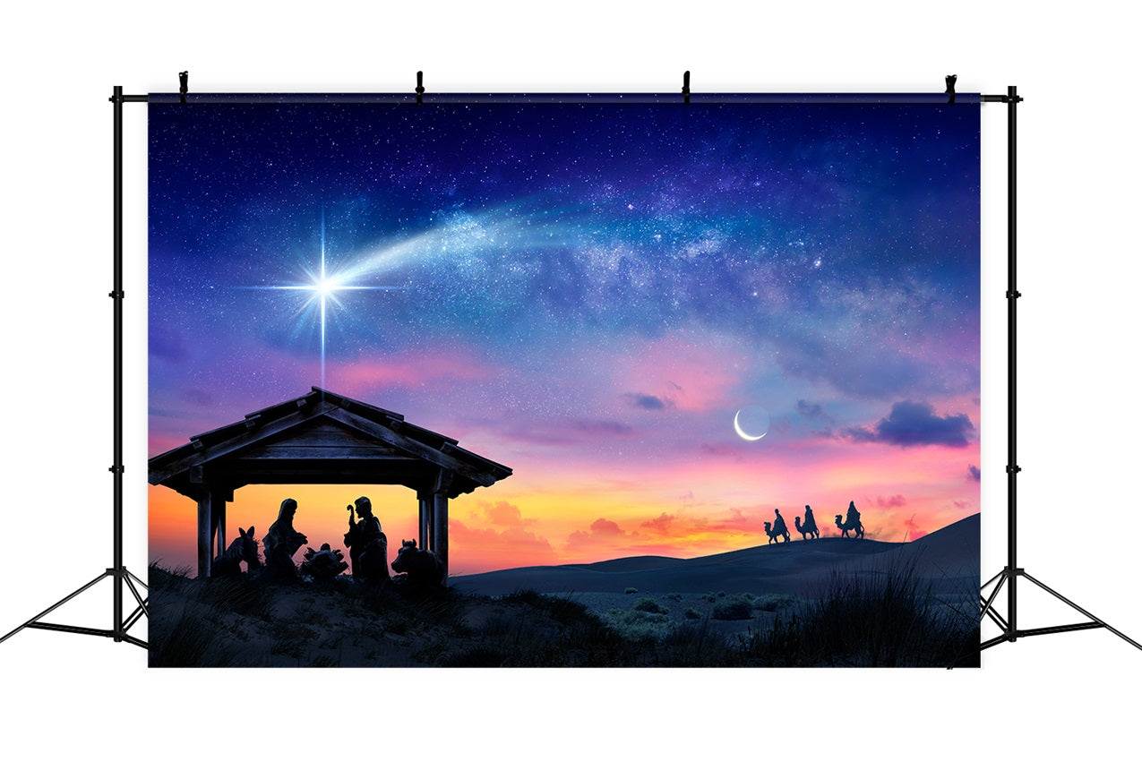 Nativity Photo Backdrop Sunset Manger Star Bethlehem Backdrop BRP12-441