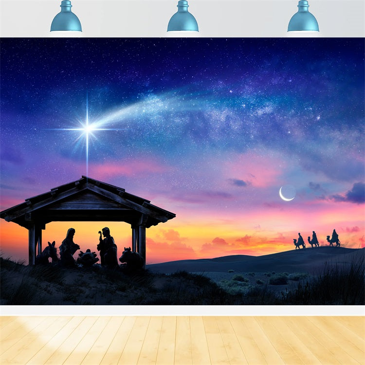 Nativity Photo Backdrop Sunset Manger Star Bethlehem Backdrop BRP12-441