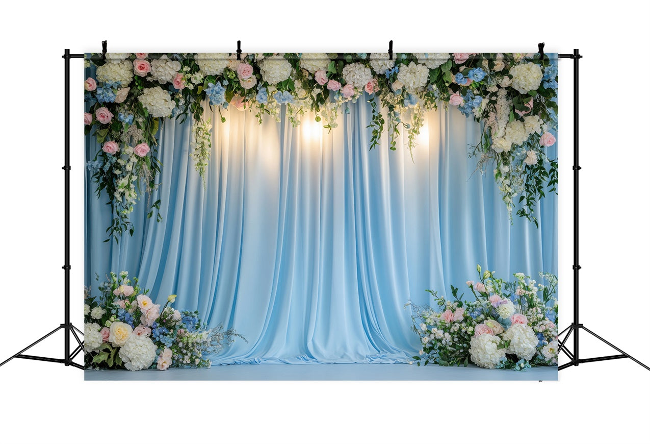 Spring Backdrops Soft Blue Floral Drapes Wedding Backdrop BRP12-449