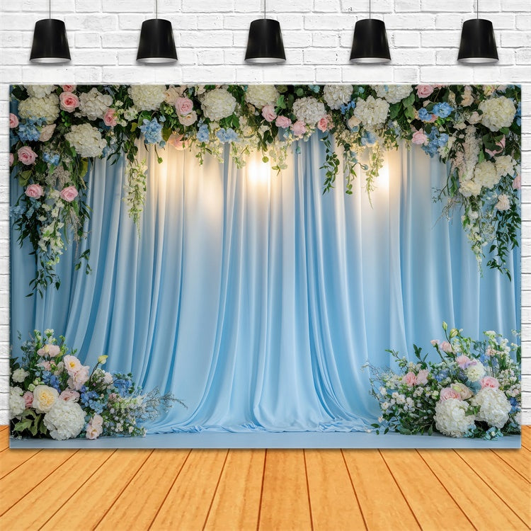 Spring Backdrops Soft Blue Floral Drapes Wedding Backdrop BRP12-449