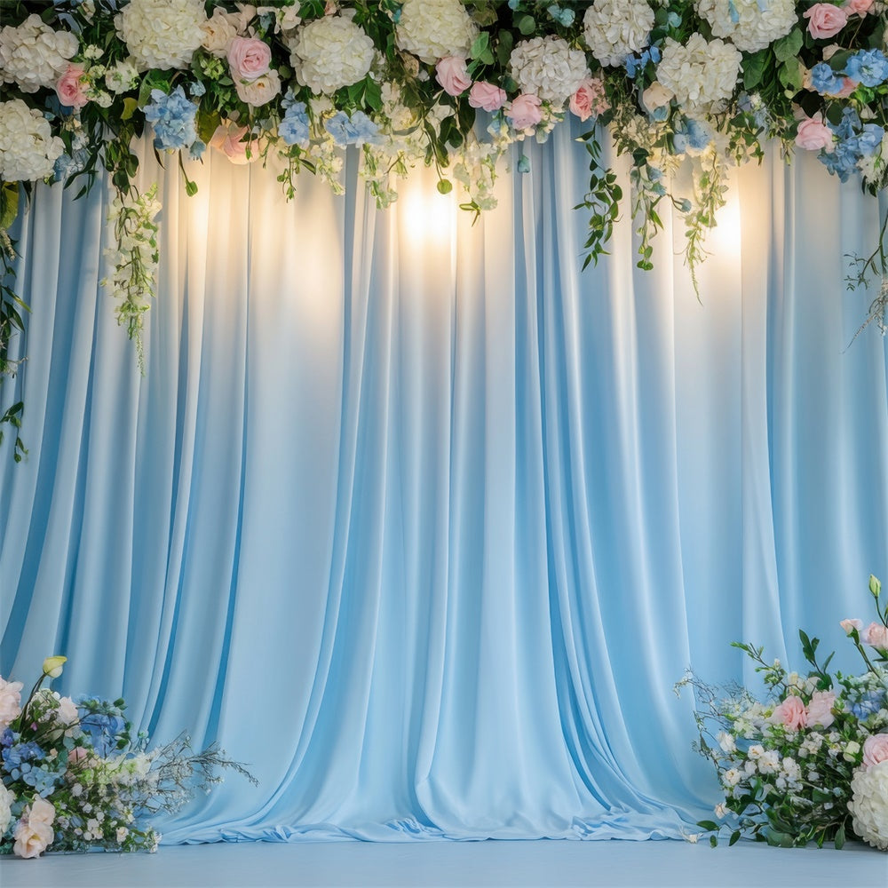 Spring Backdrops Soft Blue Floral Drapes Wedding Backdrop BRP12-449