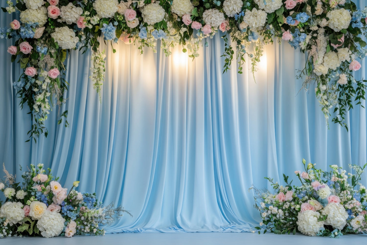 Spring Backdrops Soft Blue Floral Drapes Wedding Backdrop BRP12-449