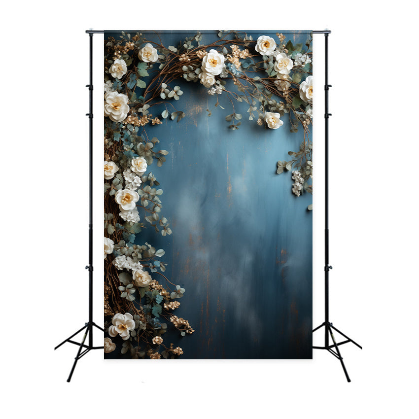 Maternity Photography Backdrops White Floral Blue Wall Backdrop BRP12-45