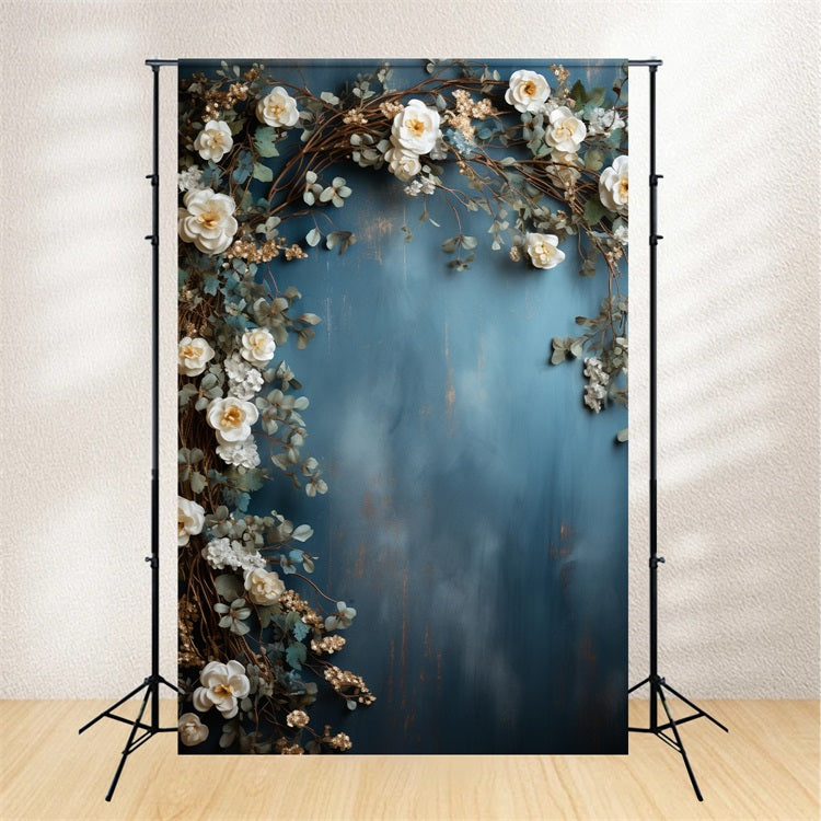 Maternity Photography Backdrops White Floral Blue Wall Backdrop BRP12-45