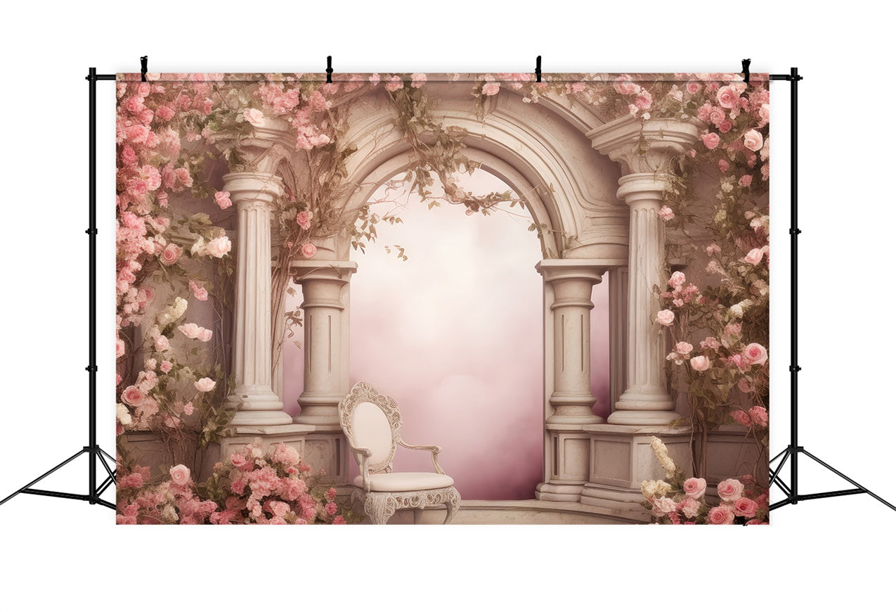 Spring Photography Backdrops Dreamy Pink Floral Arch Backdrop BRP12-453