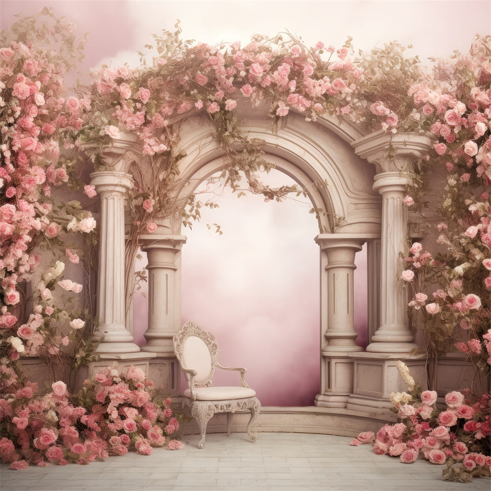 Spring Photography Backdrops Dreamy Pink Floral Arch Backdrop BRP12-453