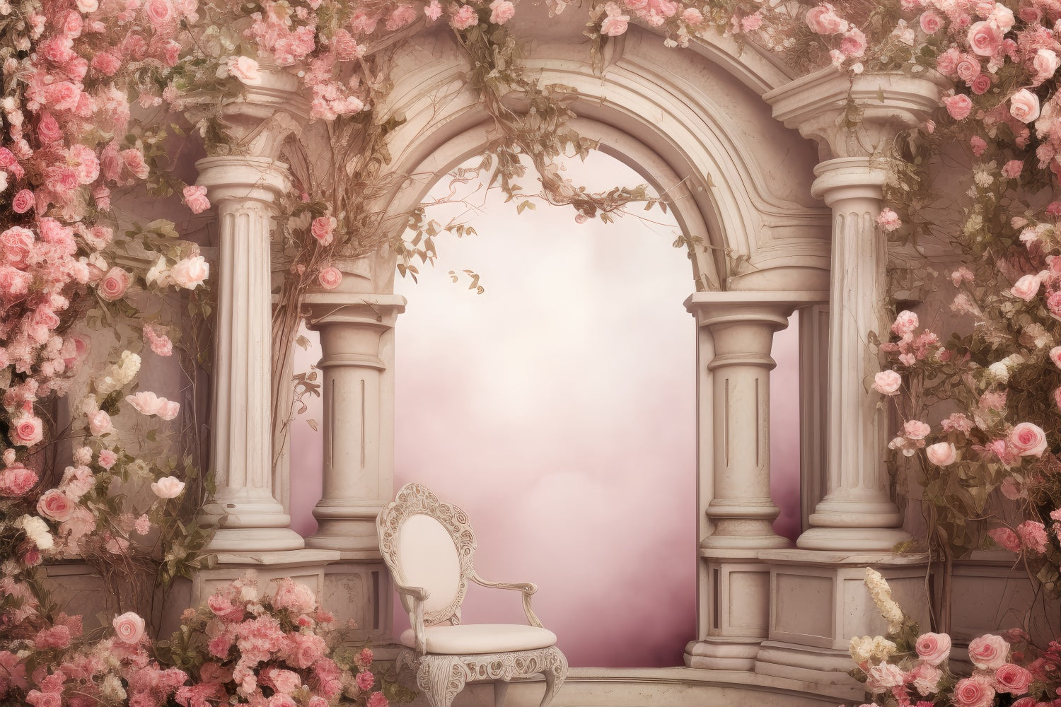 Spring Photography Backdrops Dreamy Pink Floral Arch Backdrop BRP12-453