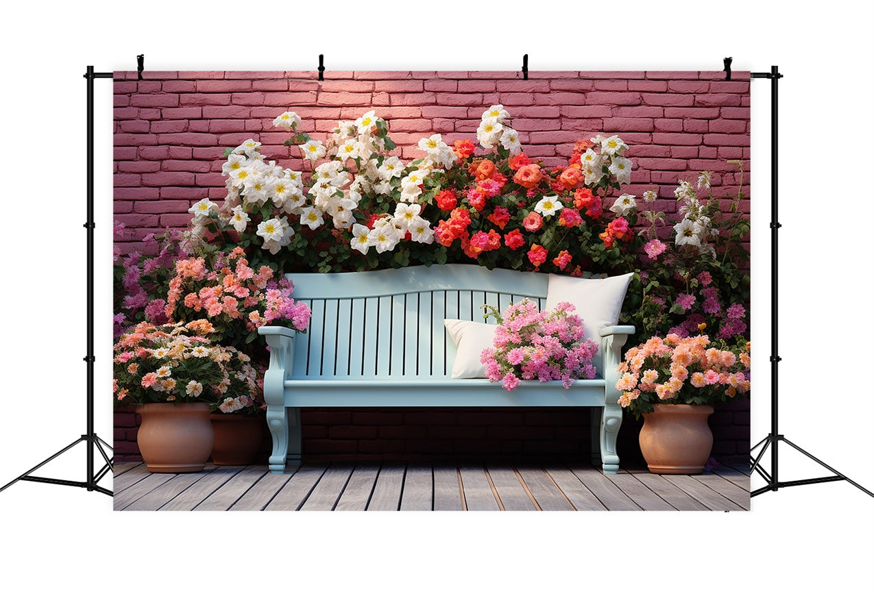 Backdrop Spring Elegant Floral Bench Brick Wall Backdrop BRP12-457