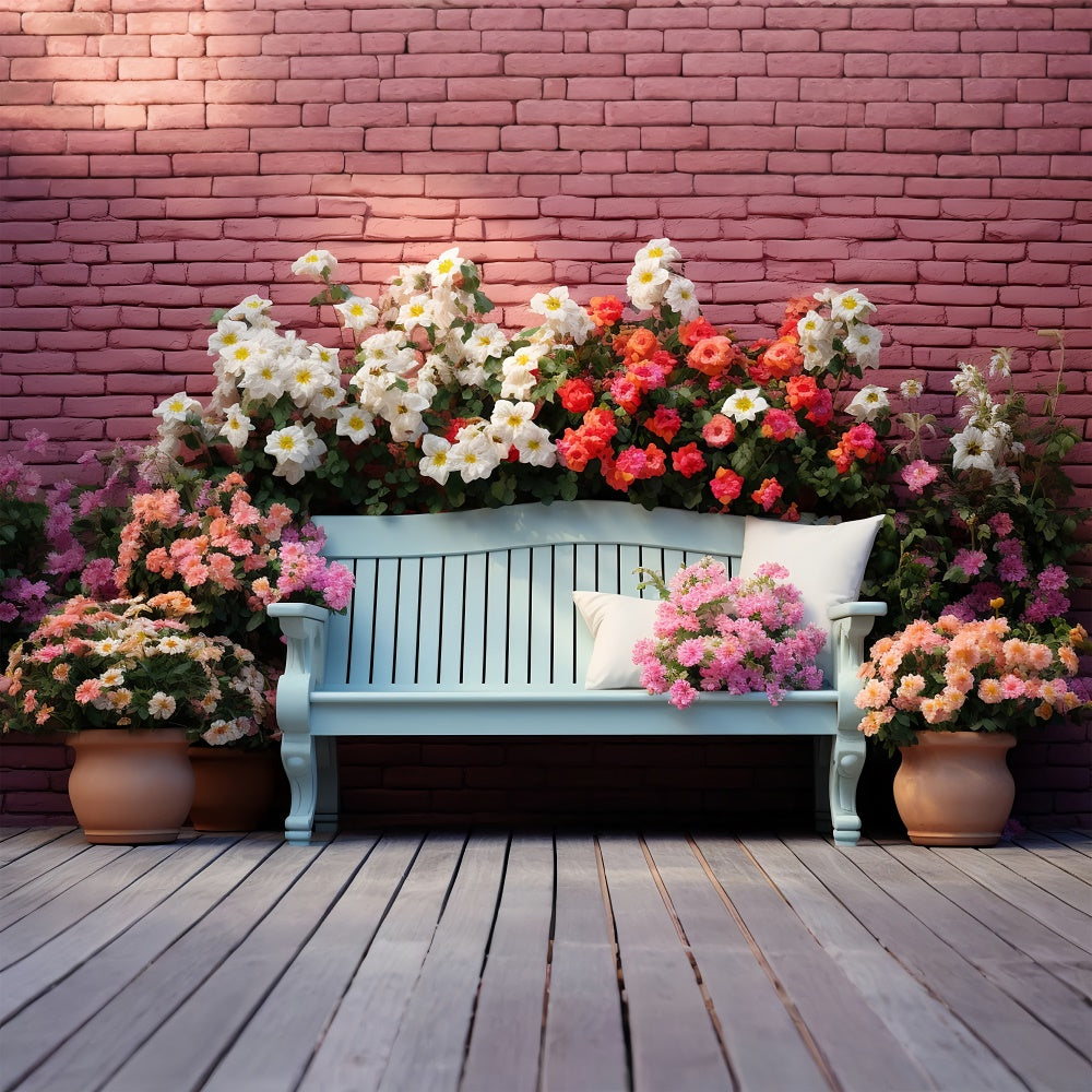 Backdrop Spring Elegant Floral Bench Brick Wall Backdrop BRP12-457