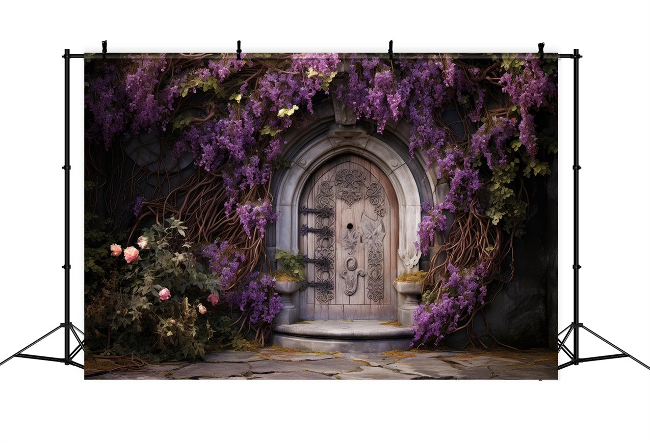 Spring Photo Backdrops Romantic Wisteria Wooden Door Backdrop BRP12-461