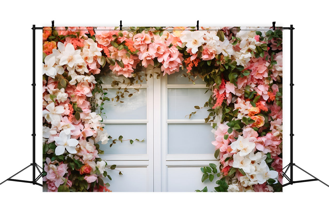 Spring Backdrop Ideas Charming Flowers White Window Backdrop BRP12-462