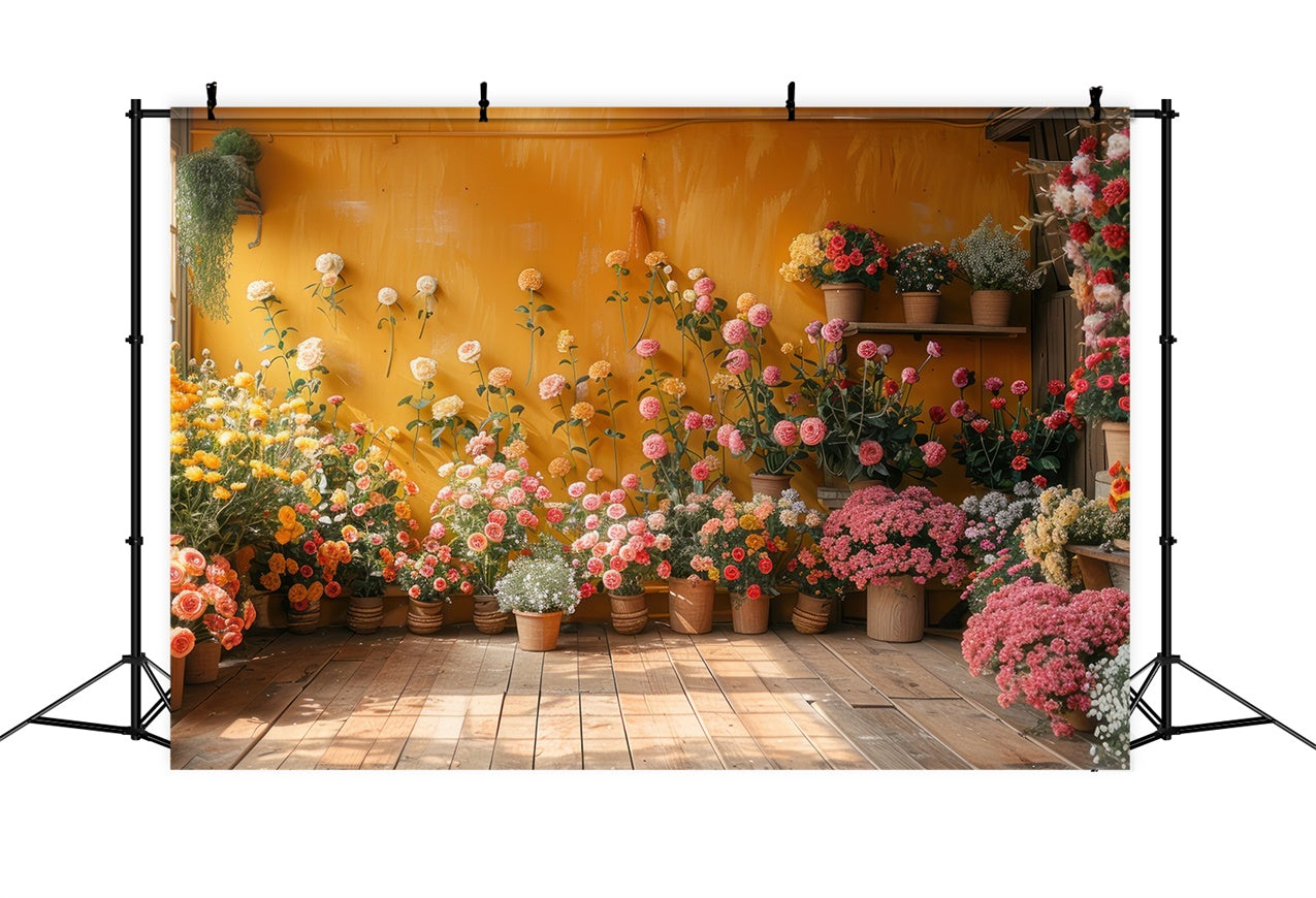 Photography Backdrops Spring Bright Flowers Yellow Wall Backdrop BRP12-468