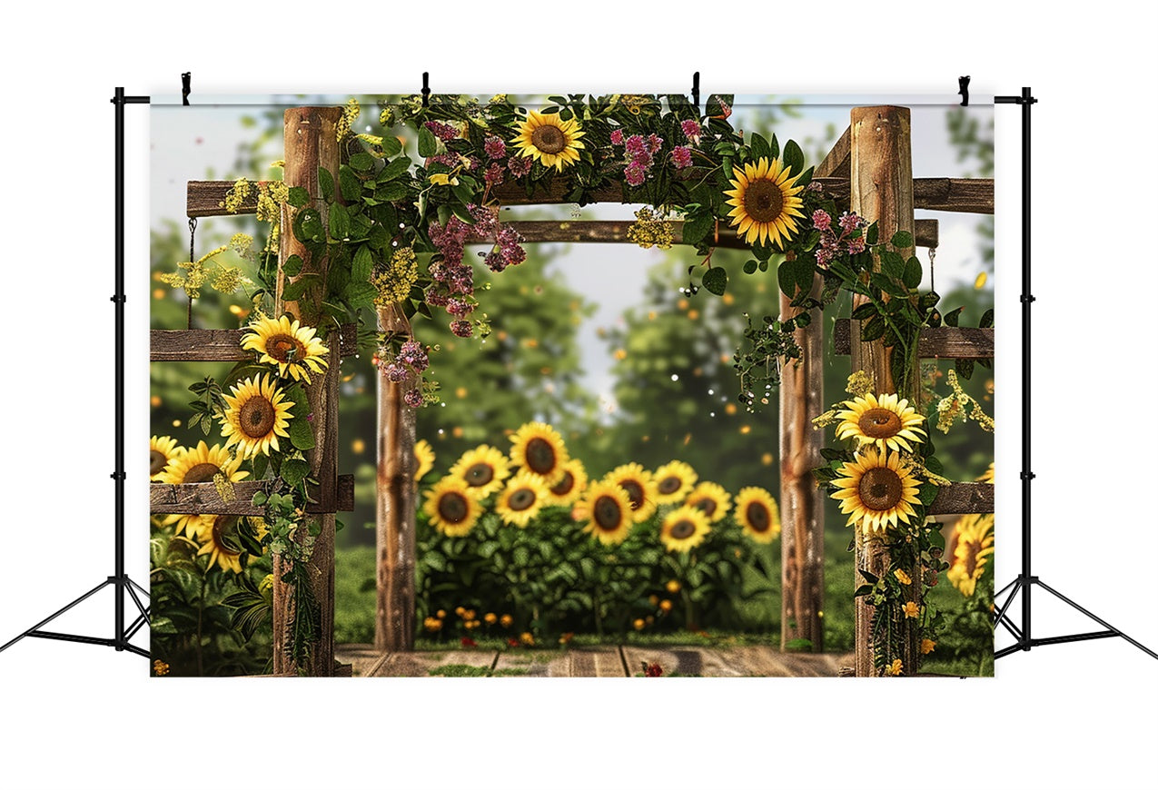 Spring Photo Backdrops Rustic Wooden Fence Sunflowers Backdrop BRP12-472